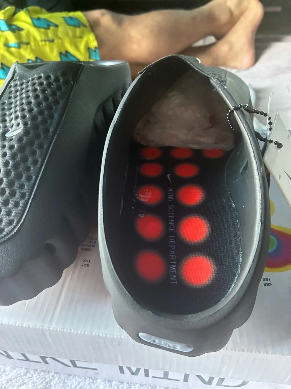 Nike Kids Black Slip-On Sandals with Bright Orange Traction Studs 9